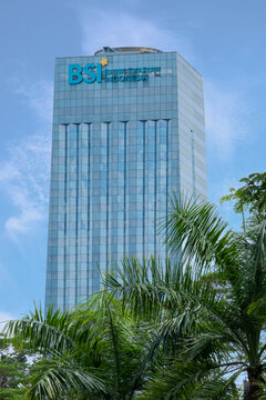 Jakarta, Indonesia - December 18, 2024: Bank Syariah Indonesia (BSI) signage and logo type.