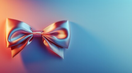 Fototapeta premium Iridescent bow on a pastel ombre background. Valentine, soft concept.