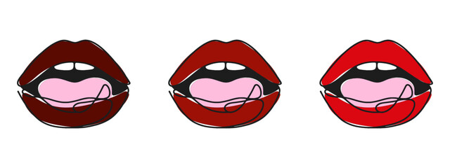 kiss mark, lip line drawing. Vector Illustration. one line art style isolated on white background. Minimalism hand drawn style.