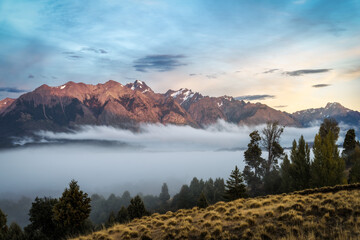 Obraz premium Sunrise and Morning Mist in Esquel Argentina