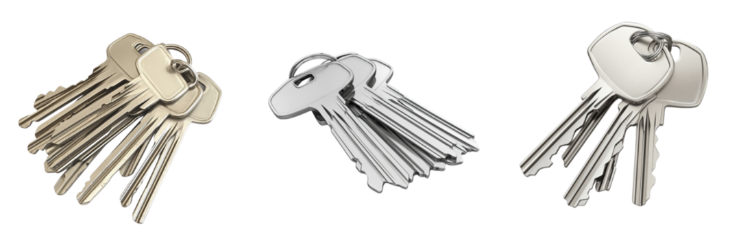 Set of  A close-up shot of a bright red key resting on a smooth white surface on transparent png background