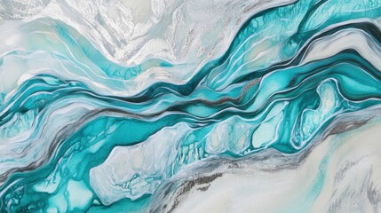 Obraz premium Gentle waves of aqua, teal, and silver blend seamlessly into fluid patterns, evoking the serenity of a tranquil river with soft ripples, offering a calming and harmonious visual.