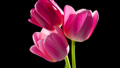 Obraz premium pink tulips isolated on black