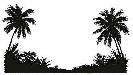 Coconut tree silhouette border