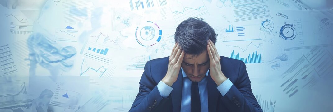 A businessman overwhelmed by stress, captured in a moment of despair.