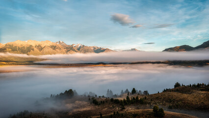 Sunrise and Morning Mist in Esquel Argentina