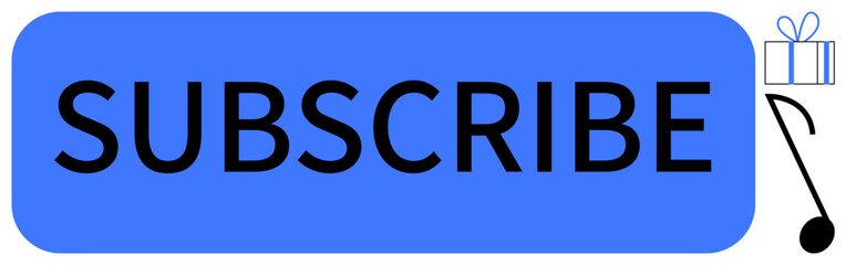 Bold blue Subscribe button with gift box and notification icon. Ideal for email signups, online newsletters, service promotions, website subscriptions, digital marketing, user engagements, brand
