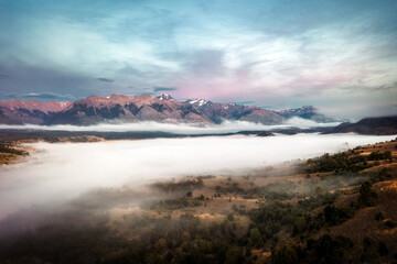 Sunrise and Morning Mist in Esquel Argentina