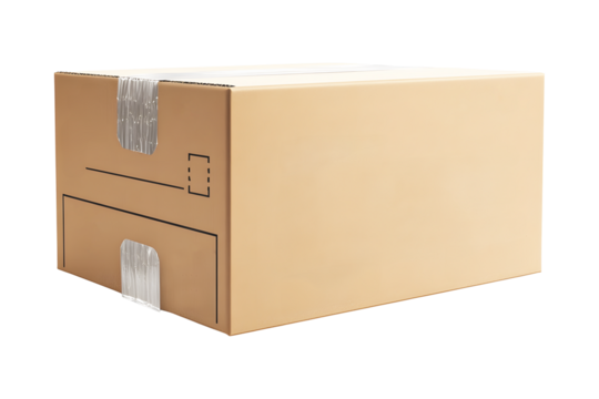 Cardboard brown parcel box. Concept shipping, and logistics services. For delivery packing items to be sent to their destinations. Isolated on cut out PNG or transparent background.