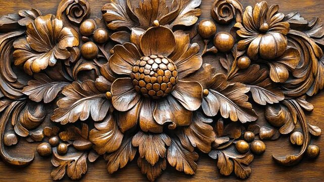 Intricate Wooden Floral Carving 