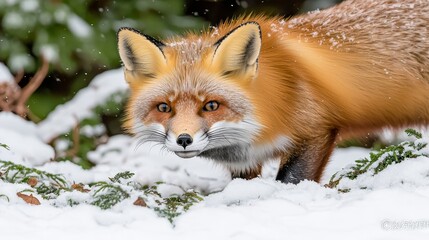 Obraz premium Fox in snow, blending with winter landscape.
