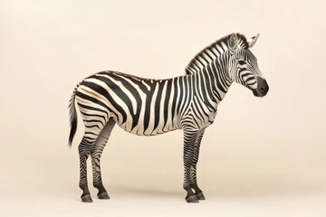 Fototapeta premium A zebra standing in front of a cream colored background