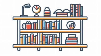 Sleek Online Library Vector Line Icon on White Background