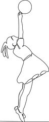 One continuous single drawing line art flat doodle person, reaching, child, fun, childhood, color image, leisure activity, outdoors, standing. Isolated image hand draw contour on a white background, h