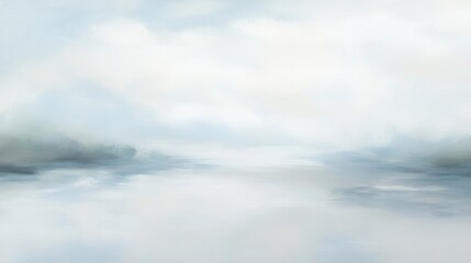 Obraz premium Soft gradients of pale gray, sky blue, and white blend seamlessly to depict serene morning fog gently rolling over tranquil hills, evoking a sense of calm and stillness in nature.