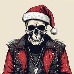 Vintage Skeleton Santa in Leather Jacket