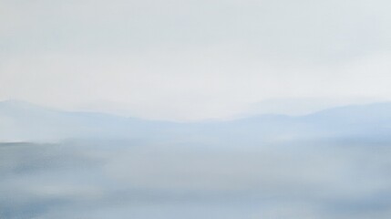 Fototapeta premium Soft gradients of pale gray, sky blue, and white blend seamlessly to depict serene morning fog gently rolling over tranquil hills, evoking a sense of calm and stillness in nature.