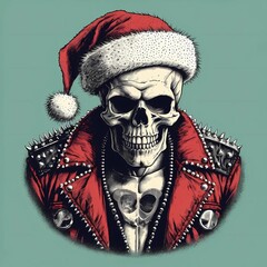 Edgy Santa Skeleton in Red Spiked Coat