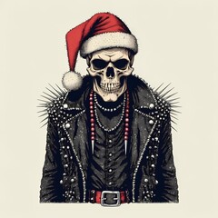 Punk Rock Skeleton Santa in Spiked Jacket