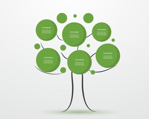 Step by step infographic template with 6 steps, options, parts or processes. Creative tree concept.