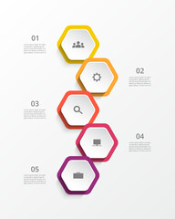 Step by step vertical infographic template with 5 steps, options, parts or processes.