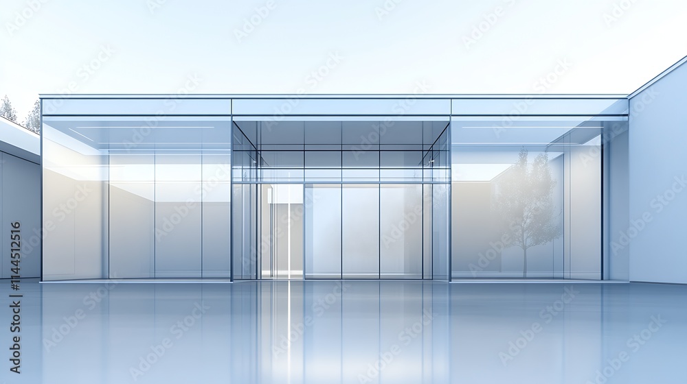 Poster Minimalist glass facade architecture of modern office building with sleek design features : Generative AI