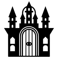 A castle door knockers silhouette,line art vector icon illustration,door,castle,house on white background.