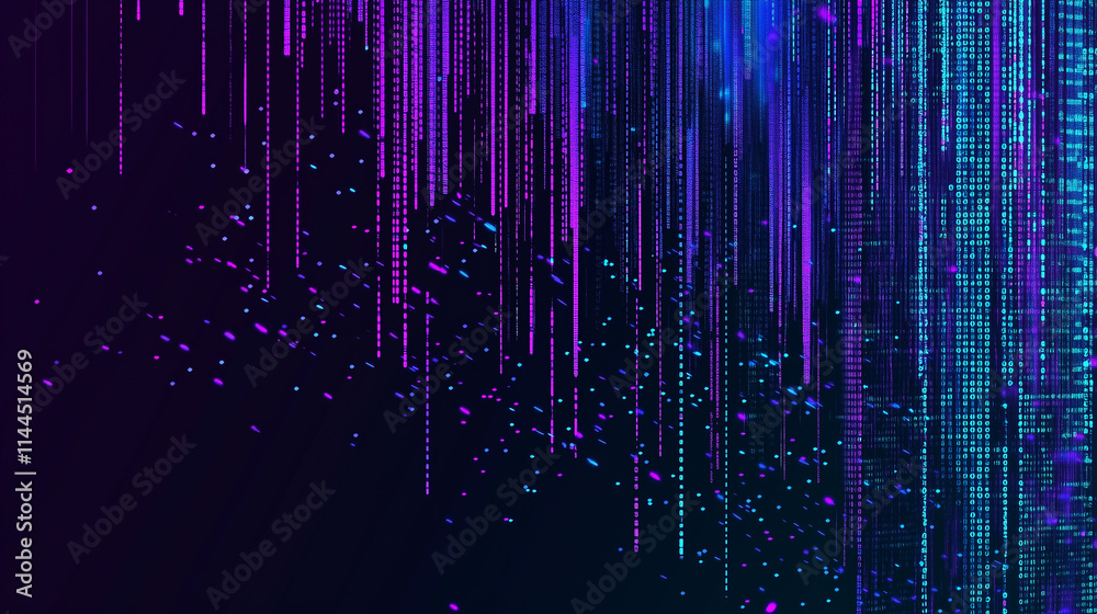 Aufkleber abstract digital art: glowing blue and purple data stream on a dark background. futuristic technolog