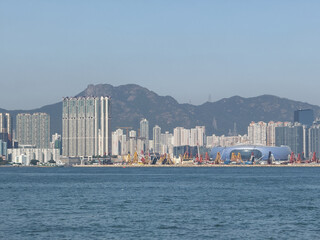Naklejka premium 海から見た香港の風景
