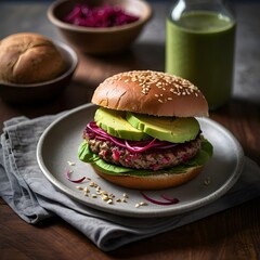 Healthy Vegan Burger with Beetroot Patty