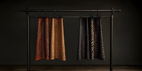 Fleece-lined leggings showcase a bold, textured design with vibrant animal prints hanging aesthetically against a dark backdrop, exuding warmth and style.