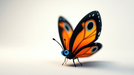 Close-up of a cartoon butterfly with orange and black wings