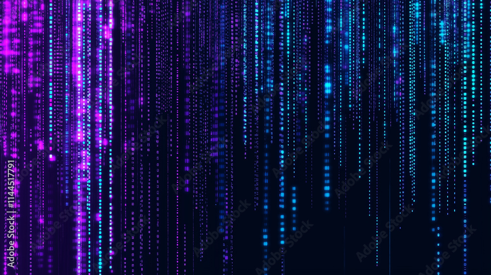 Leinwandbilder Abstract digital art: Glowing blue and purple data stream on a dark background. Futuristic technology concept with neon light effects. Big data visualization, AI, machine learning, and quantum computi