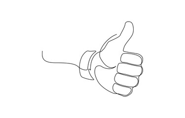 One continuous line drawing of like hand showing thumb up, Continuous line drawing of like icon. Thumb up in one line drawing. Vector illustration single line vector illustration.
