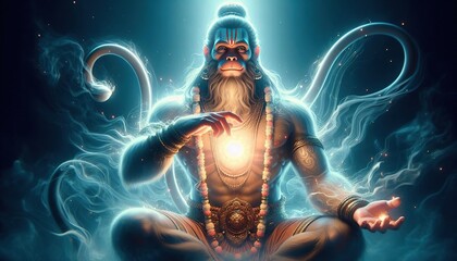 Realstic Hanuman Ji Creating a Shield of Energy,  Hanuman ji Realstic wallpaper Generative AI