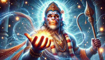 Realstic Hanuman Ji Creating a Shield of Energy,  Hanuman ji Realstic wallpaper Generative AI