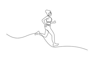 Girl sprinter one line art. Continuous line drawing sports, fitness, physical education, athletics, run, Individual sports, training concept. Modern continuous line draw design for running.