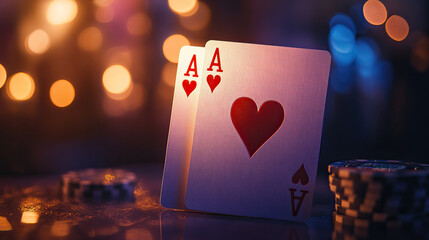 The Ace of Hearts Playing Card is beautifully displayed on a striking Reflective Surface