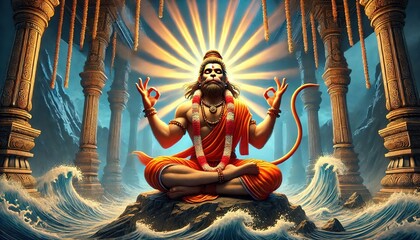 Realstic Hanuman Ji Creating a Shield of Energy,  Hanuman ji Realstic wallpaper Generative AI