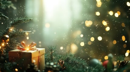 Empty of Christmas Blurred on Background. Blank Christmas. Gifts. Christmas Trees. Product Mockup. Copy space.