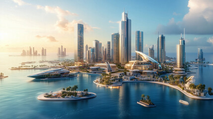 Obraz premium 3D Future City Tall Buildings Futuristic