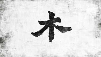 Minimalist Chinese calligraphy of the "Wood" character on textured paper