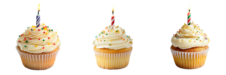 Set of A close-up of a delicious chocolate cupcake with a swirl of creamy frosting on transparent png background