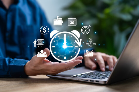 Time Management, Business Strategy concept, Businessman planning schedule and targets management, Saving working time, Reduction costs, Automation work plan success, Process Improvement, Time Wasters