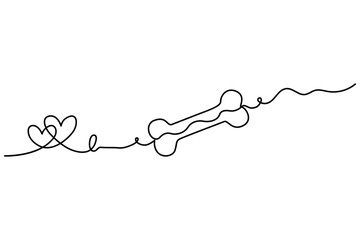 Continuous single line drawing of dog bone vector illustration of minimalist design