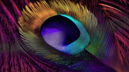 Obraz premium Close up of a peacock feather against a dark background