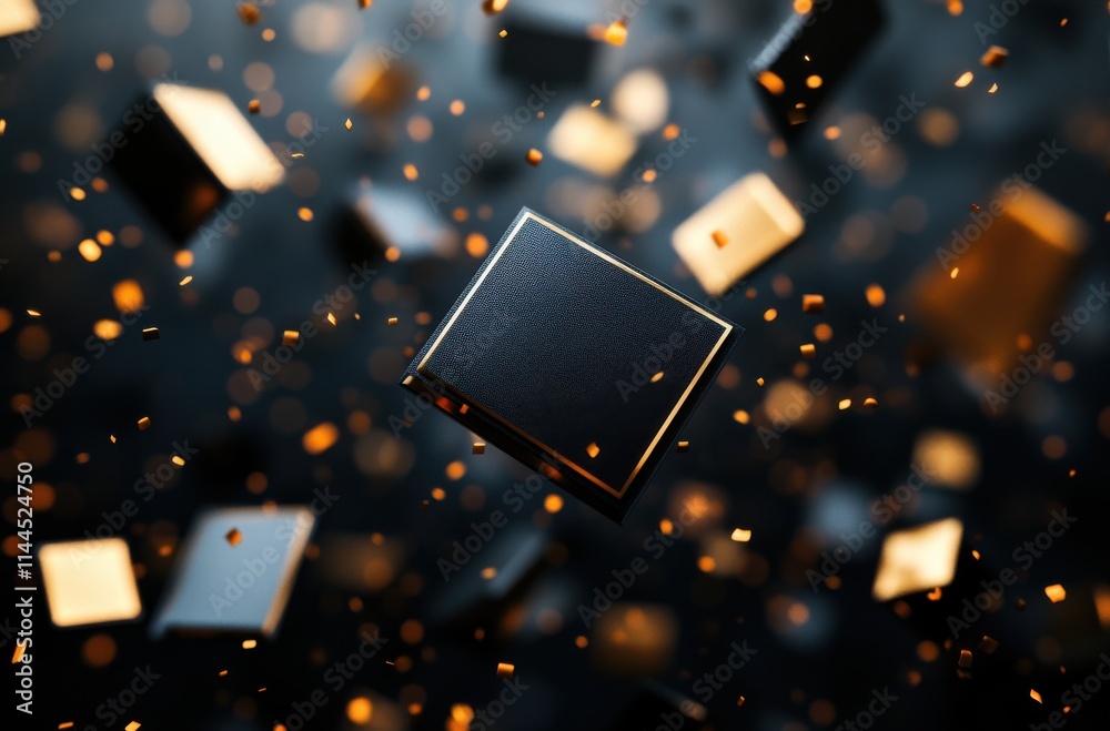 Aufkleber abstract concept of technology with floating microchips and particles creating a mesmerizing visual 