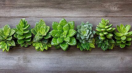 Fototapeta premium Dew-kissed aloe vera plants in a lush arrangement, set against a rustic wooden table background, emphasizing organic beauty