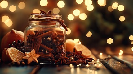 Jar of Christmas spices. Selective focus.