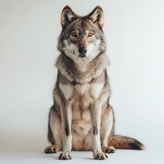 Fototapeta premium Gray wolf sitting on a white background